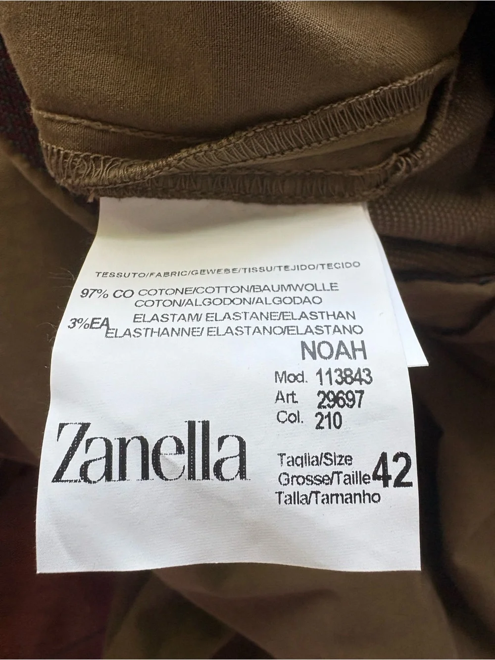 Zanella Noah Pants in Khaki Size 42